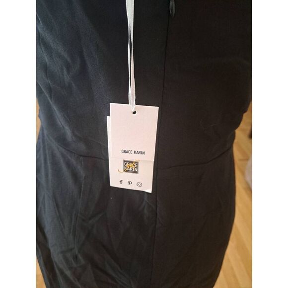 New XL Grace Karin Black Sweatheart Neck Sleeveless Tank Strap Midi Dress NWT - Picture 4 of 4